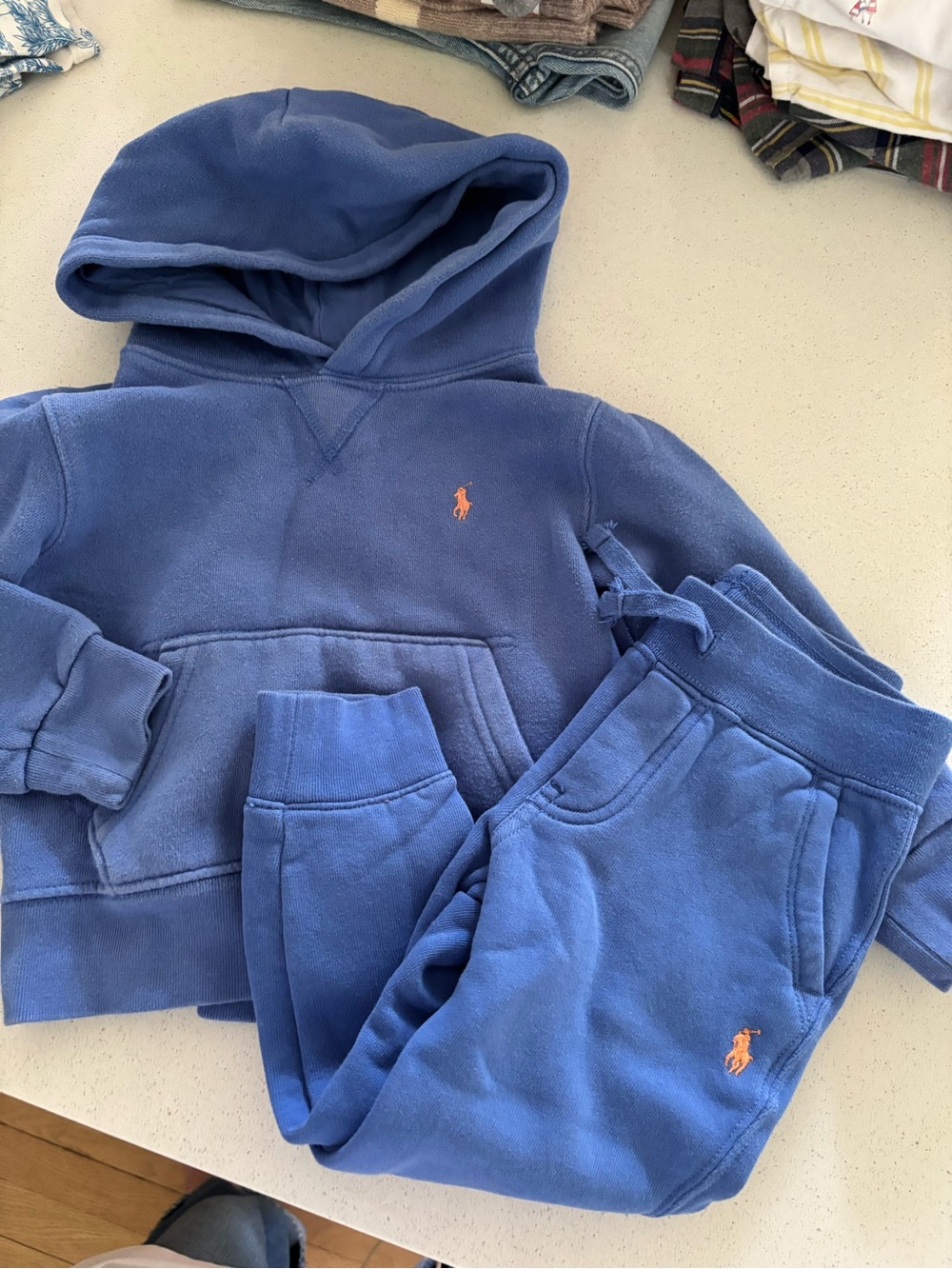 Ralph Lauren Blue Hoodie & Sweatpants Set with Orange Pony